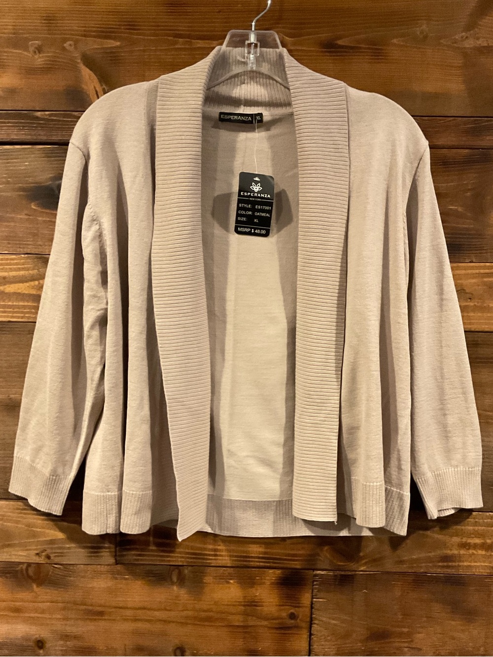 Nordstrom Rack Esperanza Open Front Shawl Collar Cardigan in Light Taupe Sz XL